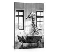 IUNTWEIE Animal Bathroom Pictures with Frame, Funny Deer Canvas Poster in Bathtub Black White Pictures for Living Room Bathroom Decor with Frame (A4 (21 x 29.7 cm), Animal -6)