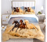 IUNTWEIE Bed Linen Sets, Horse Motif 3D Animal Pattern Bed Linen Children's with Zip, Soft, Comfortable and Breathable Microfibre Bedding Set with Duvet Cover and Pillowcase (Horse 1, 135 x 200 cm)