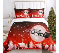 IUNTWEIE Christmas duvet set double,Santa Claus and Moose Snowman Red Duvet Cover,Christmas Decoration,Soft Zippered Bedding Set (F, 200x200cm)