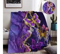 IUNTWEIE Cosy Flannel Throw Blanket - Soft Pink Purple Flower Pattern, Butterfly Design for Kids (B, 130x150cm)