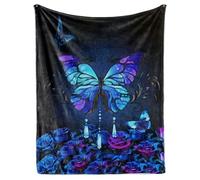 IUNTWEIE Cuddly Blanket, Butterfly, Soft Pink Purple Flower Flannel Living Blanket, Butterfly Pattern Blanket, Purple Butterfly Blanket for Kids (C,130 * 150cm)