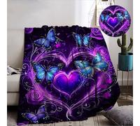 IUNTWEIE Cuddly Butterfly Blanket, Soft Pink Purple Flower Flannel Blanket Butterfly Pattern Blanket, Purple Butterfly Blanket for Child (D, 130 x 150 cm)