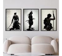 IUNTWEIE Japan Samurai Portrait Pictures Bushido Japanese Warrior Canvas Pictures Wall Art Black and White Poster for Living Room Bedroom Decor without Frame (3x40x60cm, Bushido-1)