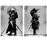 IUNTWEIE Japan Samurai Portrait Pictures Bushido Japanese Warrior Canvas Pictures Wall Art Black and White Poster for Living Room Bedroom Decor without Frame (2x40x60cm, Bushido-4)