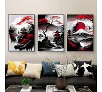 IUNTWEIE Japanese Landscape Poster, Japanese Temple in Autumn Black/White Wall Picture Art Print Wall Decoration Wall Living Room Wall Decoration, without Frame (A, 40 x 60 cm x 3)