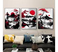 IUNTWEIE Japanese Landscape Poster, Japanese Temple in Autumn Black/White Wall Picture Art Print Wall Decoration Wall Living Room Wall Decoration, without Frame (B, 40 x 60 cm x 3)