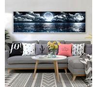 IUNTWEIE Pictures Sky Clouds Landscape Nature Modern Canvas Picture Large 1 Piece Art Decoration Living Room Bedroom Wall Decoration Sea Moon Night Frameless (B,70x210cm)