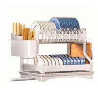 IUokLU 2-Tier Stainless Steel Dish Rack - Multifunctional Space-Saving Kitchenfor Efficient Drying and Storage -Rust-Resistant Design（Blanc-17x13x13 inches）