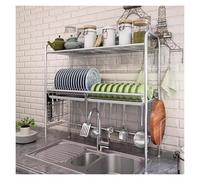 IUokLU 2Tier Stainless Steel Dish Drying Rack Kitchen Sink Drainer Over Sink Dish Rack SpaceSaving nizer for Efficient Drying and Storage（One Color-33’’x11’’x32’’）