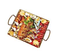 IUokLU 3 Sizes Stainless Steel Spanish Seafood Pot Plate Polished Flat Bottom Wok Cooking Pans Home Commercial Serving Platter Dinner Dishes for Steak, Snack,and BBQ (Gold Medium)