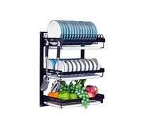 IUokLU 3 Tier Dish Drying Rack Wall Mounted Easy Install Black Dish Drainer with Removable Drain Tray Kitchen Utensil Holder Space Saving Storage Solution for Home