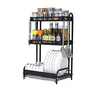 IUokLU 3 Tier Dish Drying Rack with Spice Rack and Knife Holders Space Saving Kitchen Organizer for Plates Bowls Seasonings Cutting Boards Black（With no holder）
