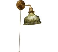 IUokLU Adjustable Arm Wall Light Reading Light Glass Floral Flower Wall Sconce with Pull Chain Industrial Brass Gold Hallway Wall Mounted Lamp for Bedroom Bedside,Green
