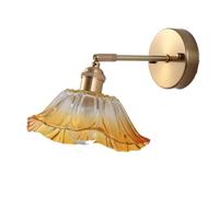 IUokLU Adjustable Arm Wall Mounted Reading Light Glass Flower Wall Sconce Fixtures Floral Glass Brass Wall Lighting Vintage Gold Wall Lamp for Bedroom Bedside Living,Yellow