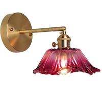 IUokLU Adjustable Arm Wall Mounted Reading Light Glass Flower Wall Sconce Fixtures Floral Glass Brass Wall Lighting Vintage Gold Wall Lamp for Bedroom Bedside Living,Purple