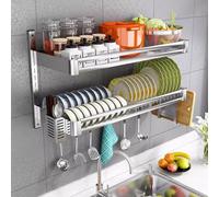 IUokLU Adjustable Wall Mounted Dish Drying Rack Metal Kitchen Storage Shelf for Utensils 60 x 30 x 50 cm Silver Space Saving Durable Perfect for Small Kitchens（Silver-80x30x50cm）