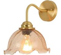 IUokLU Amber Glass Floral Wall Mounted Lamp Cracked Glass Flower Wall Sconce Vintage Gold Industrial Hallway Wall Light Farmhouse Modern Wall Lamp for Bedroom Bedside,