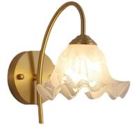 IUokLU Antique Gold Floral Glass Flower Wall Sconce White Frosted Glass Wall Light Modern Bathroom Wall Lamp Gooseneck Bedside Wall Lamp for Bedroom Living Room,