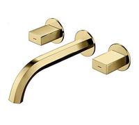 IUokLU Bathroom Basin Faucet Brass Wall Mounted Hot and Cold Water Mixer Sink Washbasin Two Handle Tap-Gold,Gold