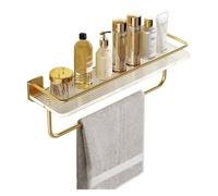 IUokLU Bathroom Shelf Shower Caddy Shelf with Towel Bar for Inside Shower Bathroom, Wall-mounted Acrylic Shower Shelf with Gold Fence, Modern Aluminum Shower Organizer Floating Shelves(50cm)