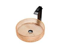 IUokLU Bathroom Vessel Sink Crystal Glass Vessel Bowl Sink Round Vessel Sink Counter Top Installation Bathroom Vanity Sinks with Matte Black Brass Waterfall Faucet Set, Pop Up Drain (Red) (Orange)