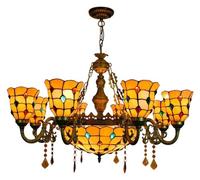 IUokLU Ceiling Lamp Ceiling Pendant Light Fixture 8 Heads Chandelier Tiffany Style Phoenix Tail Beads Colorful Glass Pendant Lamp