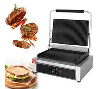 IUokLU Commercial Panini Press Grill Cast Iron Surface Sandwich Maker for Restaurant Home Kitchen, Stainless Steel Panini Press Electric with Adjustable Temperature Settings,811E (811e)