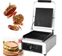 IUokLU Commercial Panini Press Grill Cast Iron Surface Sandwich Maker for Restaurant Home Kitchen, Stainless Steel Panini Press Electric with Adjustable Temperature Settings,811E (811)