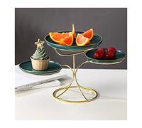 IUokLU Cupcake Stand 3-Layer Cake Stand Ceramic Iron Art Dessert Table Afternoon Tea Wedding Decoration Cake Display Stand Multi-Purpose Fruit Plate Dessert Display Plate (Green)