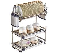 IUokLU Dish Drying Rack Dish Storage Racks,3-Layer Wall-Mounted Dish Rack,Multifunctional Drain Rack,Kitchen Storage Rack with Holder and Chopstick Holder/Silver（57 * 56 * 24Cm）