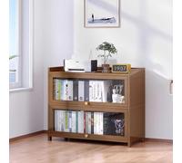 IUokLU Glass Display Cabinet - Free-Standing 4-Tier Bookcase Storage Cabinet with Flip-Top Door Design in Natural Bamboo Material(2f-60cm)