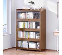 IUokLU Glass Display Cabinet - Free-Standing 4-Tier Bookcase Storage Cabinet with Flip-Top Door Design in Natural Bamboo Material(4f-80cm)