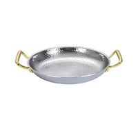 IUokLU Hand Hammered Stainless Steel Paella pan 16-36cm Non- Stick Frying Pan Dual Handle Wok Traditional Seafood Spain Steak Serving Platter for Home Kitchen Restaurants (Silver 20cm)