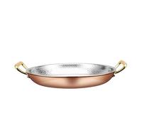 IUokLU Hand Hammered Stainless Steel Paella pan 16-36cm Non- Stick Frying Pan Dual Handle Wok Traditional Seafood Spain Steak Serving Platter for Home Kitchen Restaurants (Rose Gold 20cm)