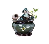 IUokLU Indoor Waterfall Fountain Ceramic Fish Tank with Circulating Water Feature, Landscape Goldfish Tank with Water Lily Pot (XL)