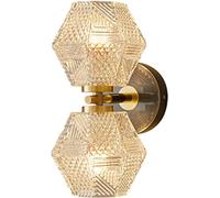 IUokLU Luxurious Crystal Brass Wall Light Mid Century Bathroom Over Mirror Lamp Modern Gold Wall Sconces with Water Rippled Glass Shades