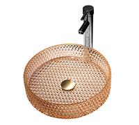 IUokLU Modern Blue Glass Vessel Sink 15.5" Round Countertop Basin for Bathroom Vanity Flash Glass Boat Shape Design 395mm x 395mm x 105mm(Orange-Package 1)