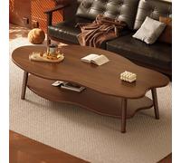 IUokLU Modern Irregular Wooden Coffee Table with 2-Tier Storage Shelves, Rounded Edges, 4 Sturdy Legs, Perfect for Living Room & Bedroom, Easy Assembly(White-100X50cm)