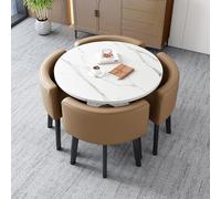 IUokLU Modern Square Dining Table Set with Chairs - Marble Top Reception Table & Chair Combo for Office, Negotiation & Dining - Stylish Dark Black Furniture(White+coffee-80x75cm)