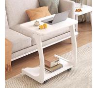 IUokLU Modern Wooden Side Table with 2-Tier Storage, Rolling Coffee Table, Double Layer nizer, Accent Furniture for Living Room, Nightstand for Sofa(Bianco-40x45cm)