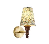 IUokLU Nordic Wood Wall Lamp with Colorful Fabric Shade Retro Antique Brass Wall Sconce Lighting Mid Century Brushed Gold Metal Wall Light Fixture Cylindrical Printed,