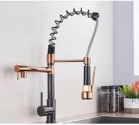 IUokLU Popular Kitchen Spring Sink Faucet Rose Gold Color New Matching Cold Bath Mixer Tap Modern Free Rotation Pull Down Spout,ORB Gold A (ORB Rose Gold B2)