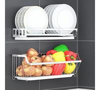 IUokLU Stainless Steel 304 Wall-Mounted Dish Rack Double-Layer Kitchen Cabinet Plate Storage nizer Space-Saving Plate Drying Shelf Durable Dish Holder