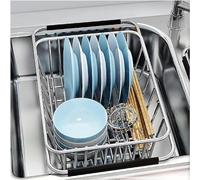 IUokLU Stainless Steel Dish Rack Over Sink Adjustable Arms Kitchen Sink nizer SpaceSaving Drainer for Dish Drying Fits 3853 cm Silver Finish Durable and Stylish