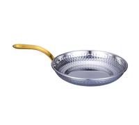 IUokLU Stainless Steel Hammered Paella Pan Skillet with Gold Handle - 6 Sizes Frying Pan Round Serving Tray Dish Platter Steak Lobster Plate Cookware for Wedding, Birthday, Party (Silver 20CM)