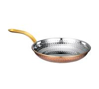 IUokLU Stainless Steel Hammered Paella Pan Skillet with Gold Handle - 6 Sizes Frying Pan Round Serving Tray Dish Platter Steak Lobster Plate Cookware for Wedding, Birthday, Party (Gold 22CM)