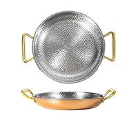 IUokLU Stainless Steel Hammered Paella Pan Uncoated Nonstick Fry Pan with Ergonomic Metallic Handles Seafood Plate for Camping and Gathering, Oven and Induction Safe, 10 Sizes (Rose Gold 20cm)