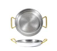 IUokLU Stainless Steel Hammered Paella Pan Uncoated Nonstick Fry Pan with Ergonomic Metallic Handles Seafood Plate for Camping and Gathering, Oven and Induction Safe, 10 Sizes (Silver 20cm)