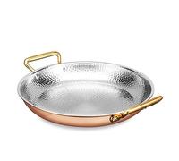 IUokLU Stainless Steel Paella Pan Hand Hammered Uncoated Non Stick Skillet with Double Handles -10 Sizes Paella Style Cooking/Serving Pan Frying Pans for Camping and Gathering (Rose Gold 26cm)
