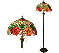 IUokLU Tiffany Floor Lamp Stained Glass Standing Reading Light 16X16X64 Inch Traditional Art Nouveau Style Rose Tulip Wisteria Dragonfly Cherry Blossom Lamp Antique Pole Corner Lamp,Wisteria (Rose)